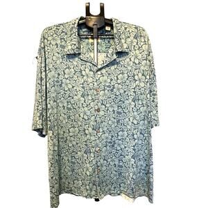 Pussers West Indies Blue Floral Hawaiian Island Camp Shirt 100% Silk Mens Aloha